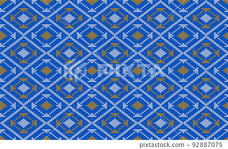 Blue and White Knitted Pattern Vector, Embroidery Decorative Background, Fashion Antique seamless 92887075
