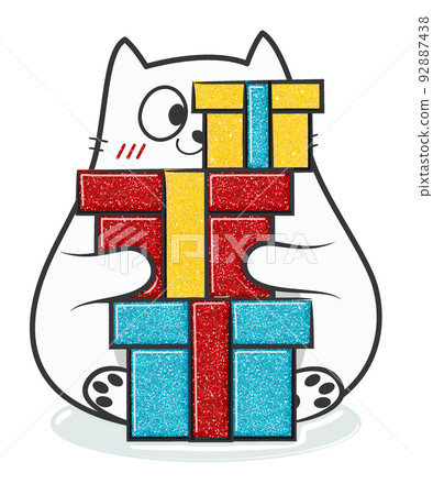 Christmas glitter doodle fat cat. Stock illustration. Christmas glitter doodle fat cat. Stock illustration. 92887438