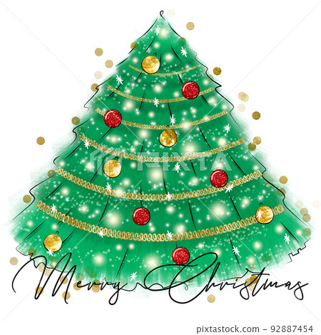 Merry Christmas tree with balls and garland. Stock illustration. Merry Christmas tree with balls and garland. Stock illustration. 92887454