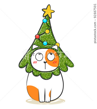 Christmas glitter doodle fat cat. Stock illustration. Christmas glitter doodle fat cat. Stock illustration. 92887501
