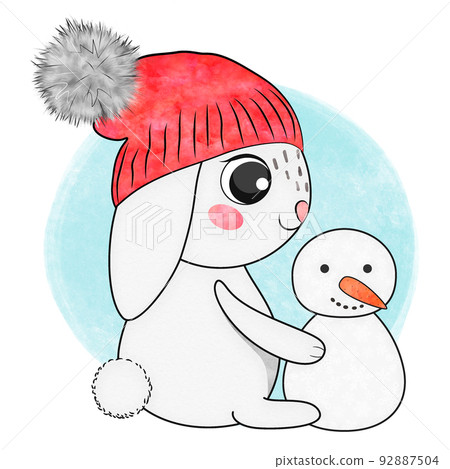 Cute cartoon Merry Christmas bunny. Stock illustration. Cute cartoon Merry Christmas bunny. Stock illustration. 92887504