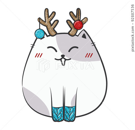 Christmas glitter doodle fat cat. Stock illustration. Christmas glitter doodle fat cat. Stock illustration. 92887536