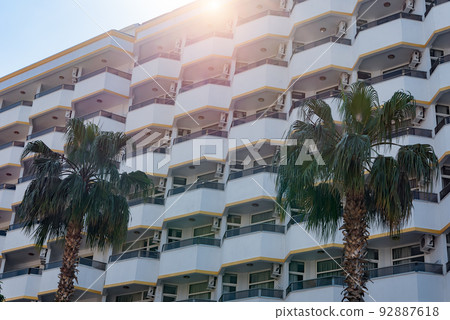 Identical semicircular balconies on the facade of a building in southern Turkey. Identical semicircular balconies on the facade of a building in southern Turkey. 92887618