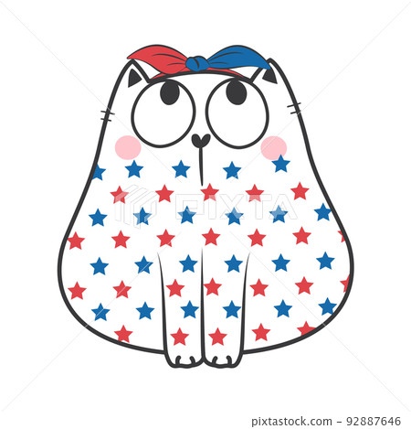 4th of July Patriotic cute doodle cat. Vector stock illustration. 4th of July Patriotic cute doodle cat. Vector stock illustration. 92887646