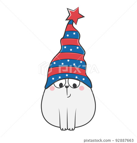 4th of July Patriotic cute doodle cat. Vector stock illustration. 92887663