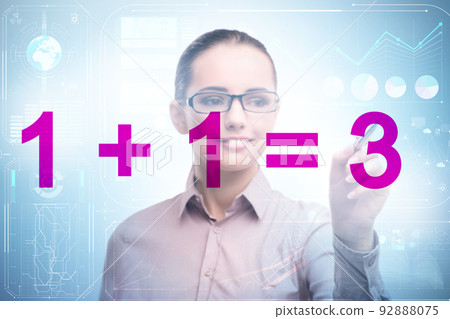 Businesswoman in synergy business concept 92888075