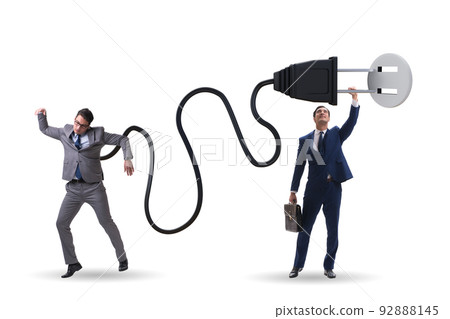 Businessman being powered by electric power 92888145