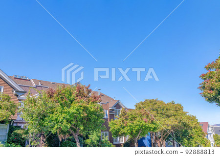 Sloped adjacent houses with trees at the front at San Francisco, California 92888813