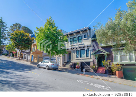 Sloped street at San Francisco, California along with the row of houses Sloped street at San Francisco, California along with the row of houses 92888815