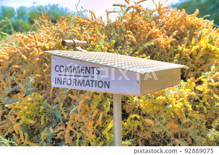 Comments and Information metal box at Sweetwater Wetlands- Tucson, Arizona 92889075