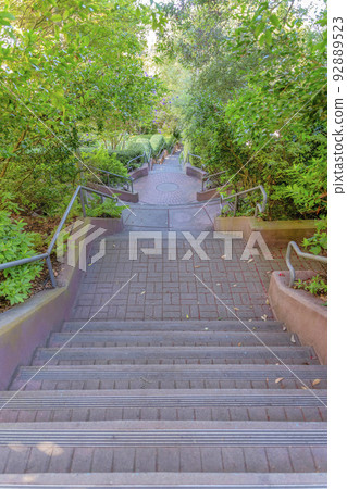 High angle view of stairs with red concrete block steps at San Francisco, California 92889523