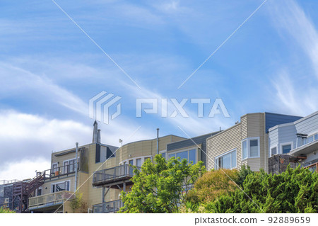 Complex multi-storey residential buildings with wooden wall sidings in San Francisco, California 92889659