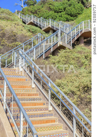 Outdoor stairs with metal railings on a mountain at San Clemente, California 92889757