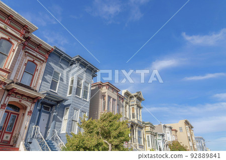 Entrance exterior of townhouses with stairs at the front doors Entrance exterior of townhouses with stairs at the front doors 92889841