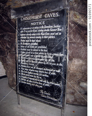 Sign outside the caves in Chislehurst, UK. Sign outside the caves in Chislehurst, UK. 92890571