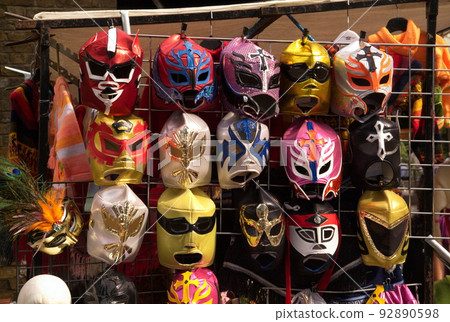 Face masks display outside a shop in Camden Town, London, UK. 92890598