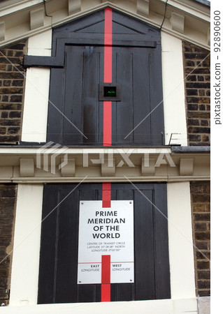 Close-up of the Prime Meridian Line outside tha Royal Observatory in Greenwich, London, United Kingdom. Close-up of the Prime Meridian Line outside tha Royal Observatory in Greenwich, London, United Kingdom. 92890600
