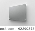 Blank A4 brushed metal plate. Office corporate Signage plate Mock Up template for branding, logo. Faceted metal advertising signboard mockup side view. 3D rendering 92890852