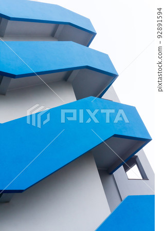 Gray - blue architectural building bottom view Gray - blue architectural building bottom view 92891594