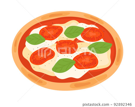 Italian traditional pizza with mozzarella, tomatoes, basil. Vector illustration of food. Italian traditional pizza with mozzarella, tomatoes, basil. Vector illustration of food. 92892346