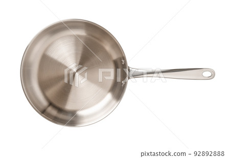 Empty stainless steel skillet isolated on a white background. New frying pan. Empty stainless steel skillet isolated on a white background. New frying pan. 92892888