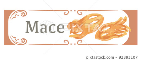 Mace (spice) label material using watercolor illustrations. Vector illustration. Mace (spice) label material using watercolor illustrations. Vector illustration. 92893107