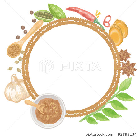 Watercolor style, curry spice frame material. Vector illustration. Watercolor style, curry spice frame material. Vector illustration. 92893134