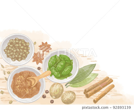 Watercolor style, illustration material with the image of garam masala (mixed spice for curry) in a plate. vector. 92893139