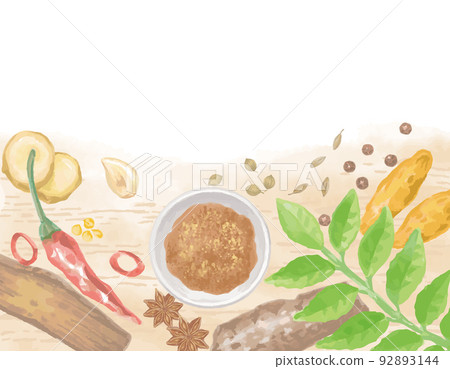 水彩風格咖哩香料的插圖素材。向量。 92893144