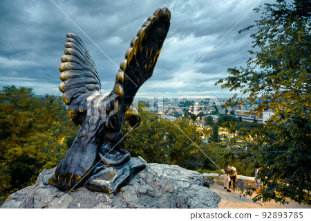 Eagle statue in Pyatigorsk, Stavropol Krai, Russia. Old symbol of Pyatigorsk installed in 1901 92893785