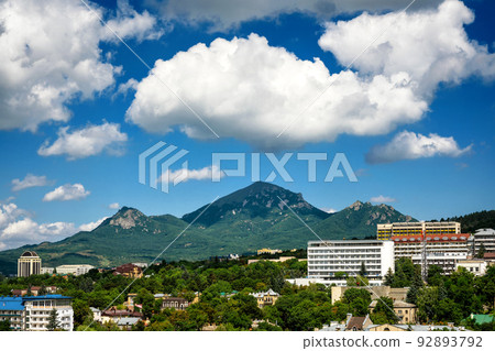 Landscape of Pyatigorsk, view of Beshtau Mount under beautiful clouds, Russia Landscape of Pyatigorsk, view of Beshtau Mount under beautiful clouds, Russia 92893792