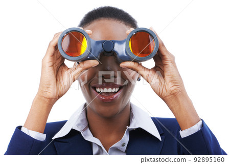Success is on the horizon. Shot of a young african american businesswoman holding binoculars. Success is on the horizon. Shot of a young african american businesswoman holding binoculars. 92895160
