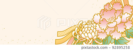 Japanese pattern background of peony, chrysanthemum and bundling Noshi Japanese pattern background of peony, chrysanthemum and bundling Noshi 92895258
