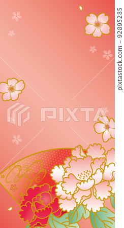 牡丹和櫻花日本圖案粉紅色背景 92895285