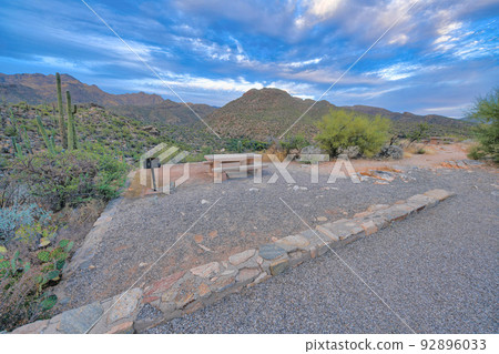 Campground with grill and dining table in Sabino Canyon State Park, Tucson, AZ Campground with grill and dining table in Sabino Canyon State Park, Tucson, AZ 92896033