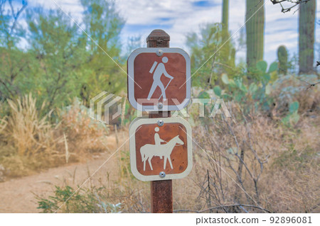 Hiking and horse riding trail signs at Tucson, Arizona Hiking and horse riding trail signs at Tucson, Arizona 92896081
