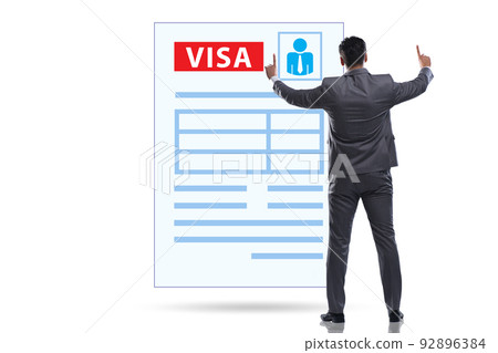 Visa application concept with businessman Visa application concept with businessman 92896384