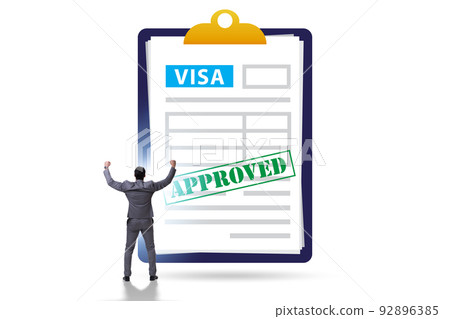 Visa application concept with businessman Visa application concept with businessman 92896385