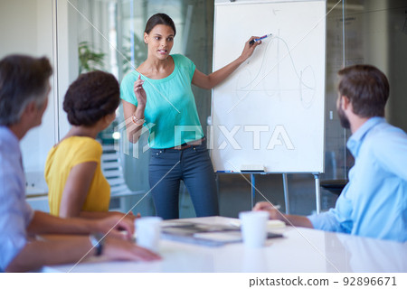 This is the level we need to be aiming for. Cropped shot of an attractive young woman giving a business presentation. This is the level we need to be aiming for. Cropped shot of an attractive young woman giving a business presentation. 92896671