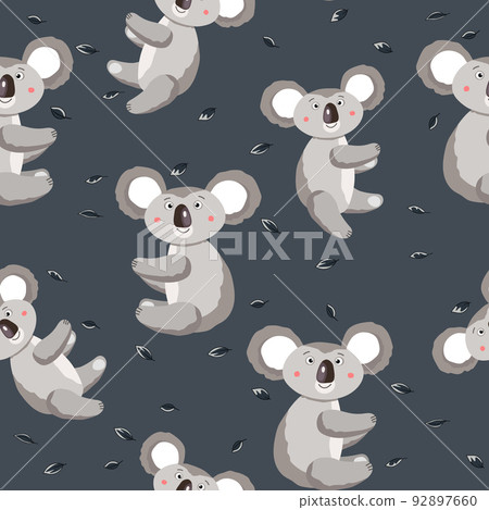 Seamless pattern with cute koala baby on color... - Stock Illustration ...