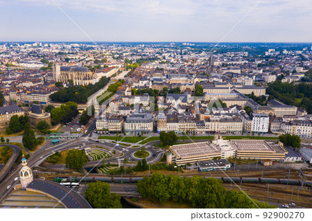 Drone view of modern and historical districts of Nantes, France 92900270