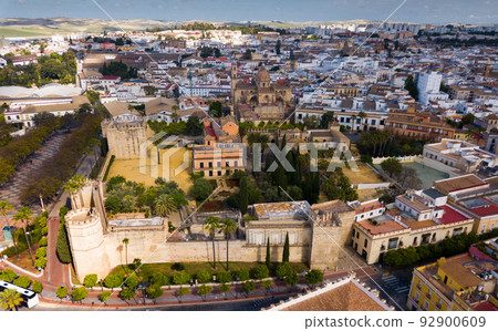 Aerial view of Jerez de la Frontera with Cathedral and Moorish alcazar Aerial view of Jerez de la Frontera with Cathedral and Moorish alcazar 92900609