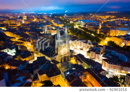 Aerial view of night Burgos with Cathedral Aerial view of night Burgos with Cathedral 92901018