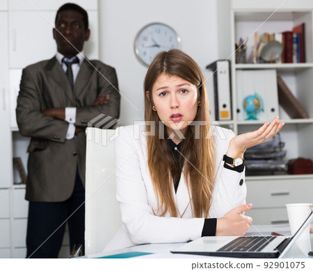 Offended woman after quarrel in office Offended woman after quarrel in office 92901075