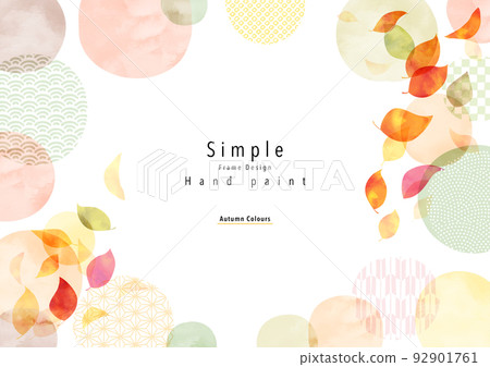 Autumn leaves, hand drawn, abstract Japanese pattern watercolor frame design 92901761