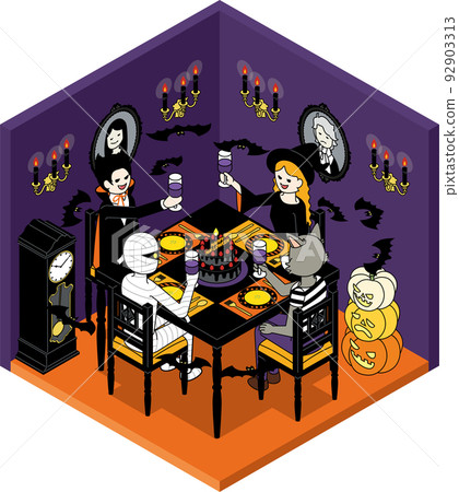 Isometric Halloween party of ghosts Isometric Halloween party of ghosts 92903313