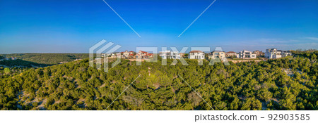 Austin, Texas- Panorama of a wealthy neighborhood on top of a hill 92903585
