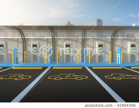 EV charging stations or electric vehicle recharging stations 92904306