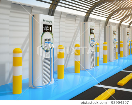 EV charging stations or electric vehicle recharging stations 92904307