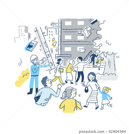 People fleeing after an earthquake 92904364